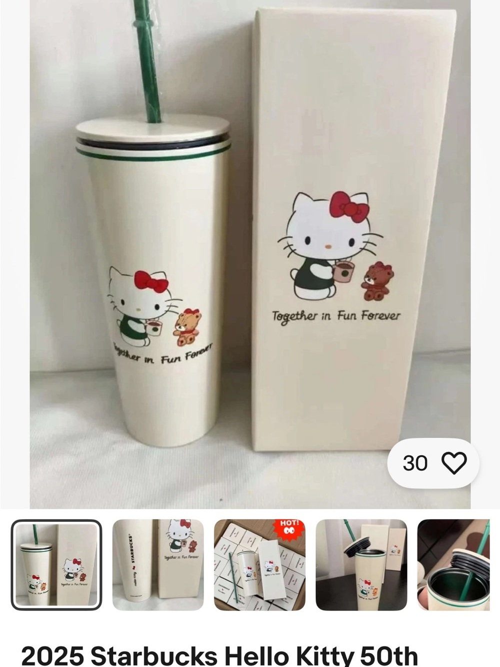 Starbucks Hello Kitty 50th Anniversary tumbler cup 473ml/16Oz Christmas Gift - Picture 2 of 2